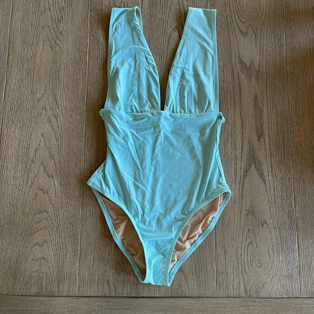 Vibrant Green and Blue One-Piece Swimsuit